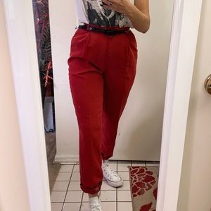 Red High-Waisted Vintage Trousers